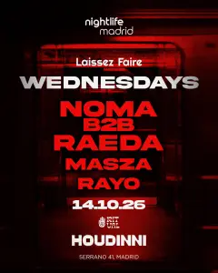 Flyer de HOUDINNI WEDNESDAYS - LAISSEZ FAIRE en Houdinni (Madrid), miércoles 14 de octubre de 2026