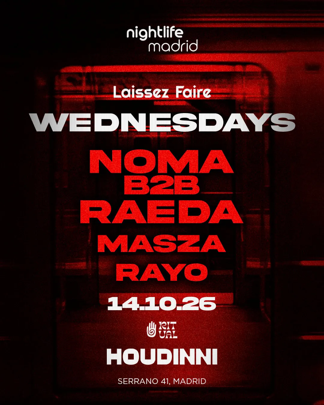 Flyer for HOUDINNI WEDNESDAYS - LAISSEZ FAIRE at Houdinni (Madrid), Wednesday 14 October 2026