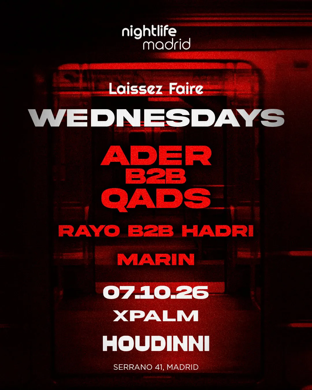Flyer for HOUDINNI WEDNESDAYS - LAISSEZ FAIRE at Houdinni (Madrid), Wednesday 7 October 2026