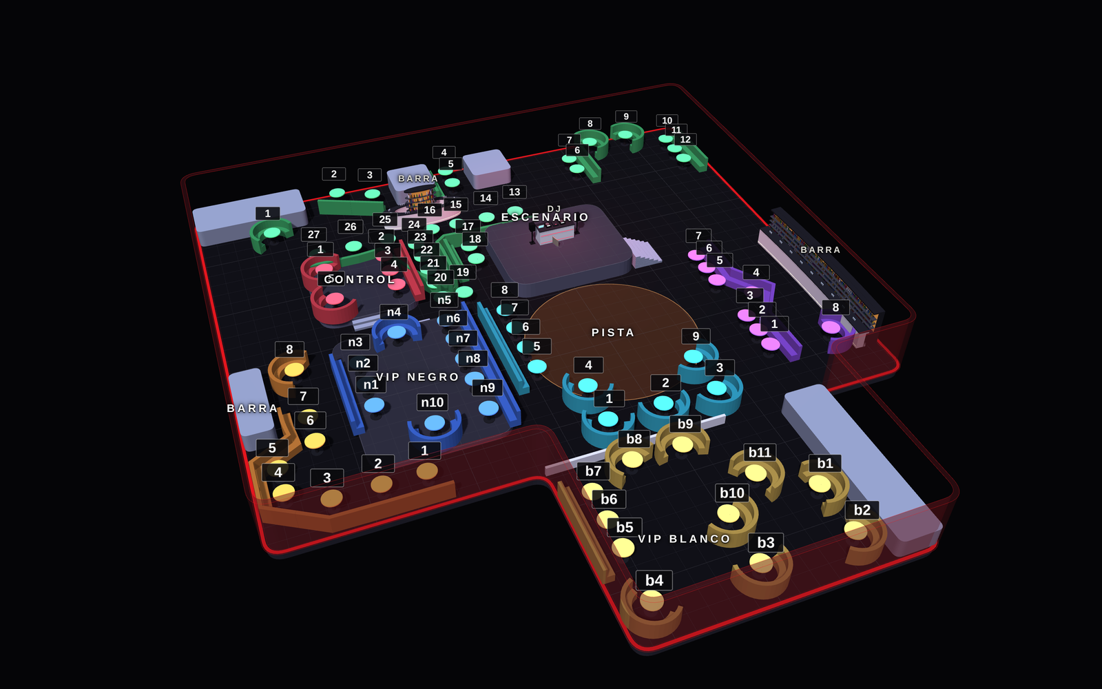 Mapa de reservados de Nazca Club (Madrid): mesas VIP por zonas (2)