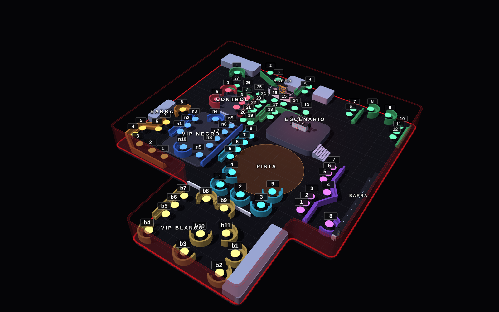 Mapa de reservados de Nazca Club (Madrid): mesas VIP por zonas (3)