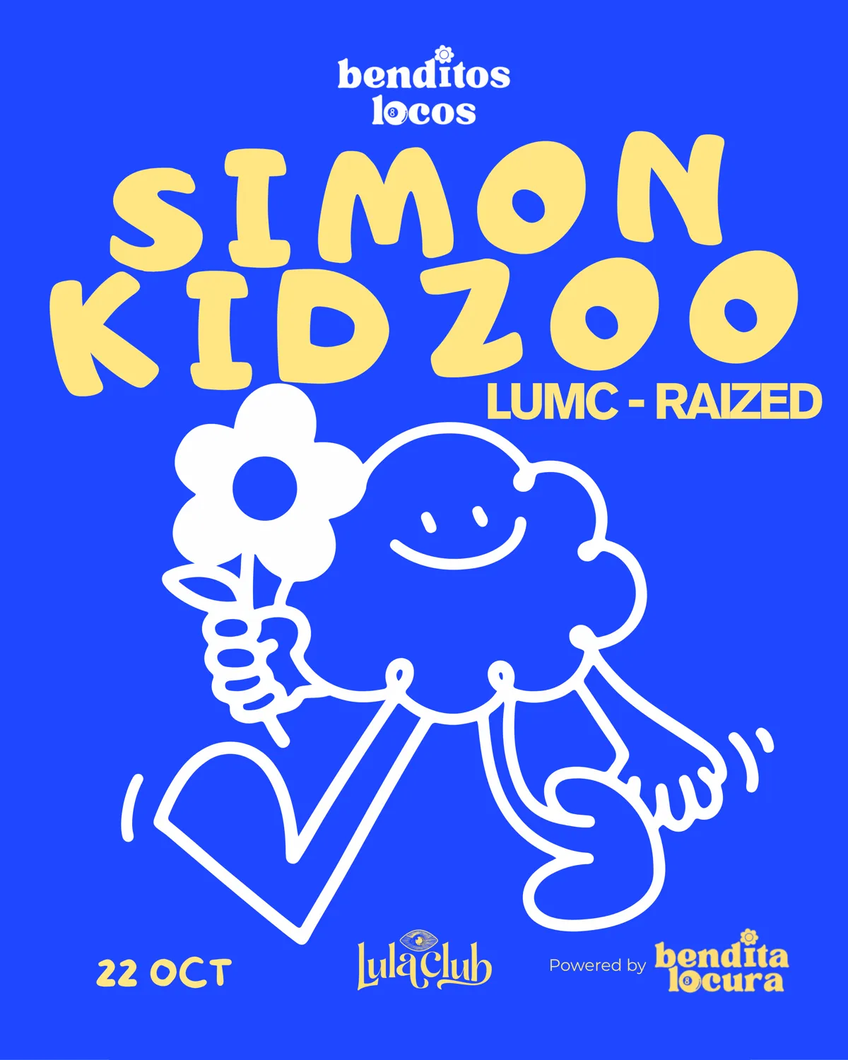 Flyer for Benditos Locos with Simon Kidzoo at Lula Club (Madrid), Thursday 22 October 2026