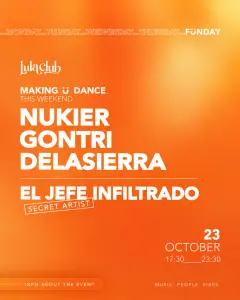 Flyer de FÜNDAY: DAYTIME CLUBBING w/ SECRET GUEST en Lula Club (Madrid), viernes 23 de octubre de 2026
