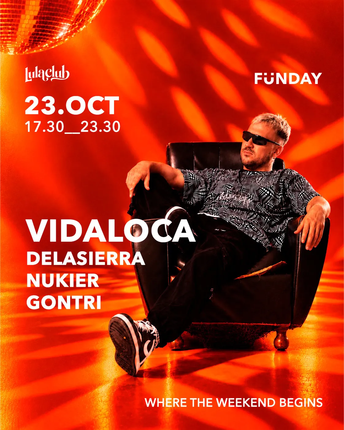 Flyer de FÜNDAY: DAYTIME CLUBBING w/ VIDALOCA en Lula Club (Madrid), viernes 23 de octubre de 2026