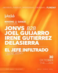 Flyer for FÜNDAY: DAYTIME CLUBBING w/ SECRET GUEST at Lula Club (Madrid), Friday 30 October 2026