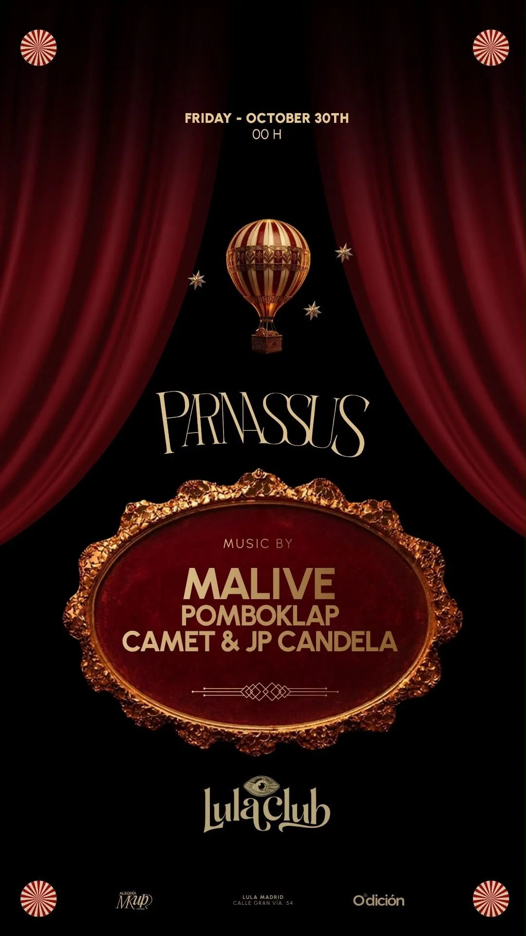 Flyer for PARNASSUS CLUB presents MALIVE at Lula Club (Madrid), Friday 30 October 2026