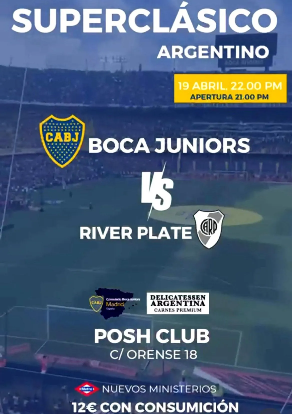 Flyer for Superclásico Argentino at Posh Club (Madrid), Sunday 1 November 2026