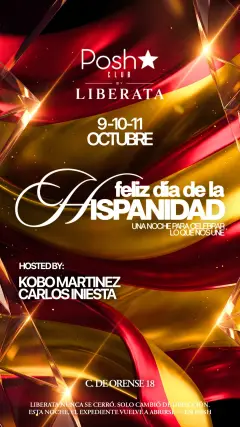 Flyer de SABADO HISPANIDAD POSH ⭐️ en Posh Club (Madrid), sábado 10 de octubre de 2026