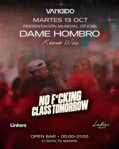 Flyer de PRESENTACIÓN OFICIAL DAME HOMBRO x KEVIN WAI en Vandido (Madrid), martes 13 de octubre de 2026