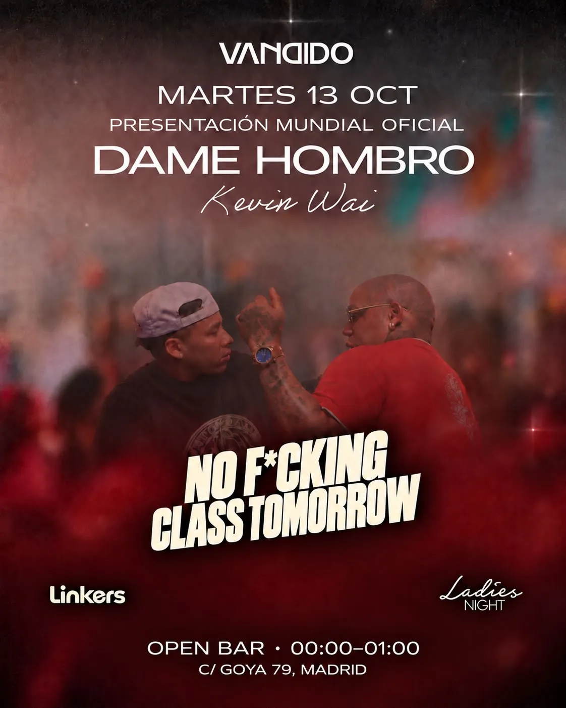 Flyer de PRESENTACIÓN OFICIAL DAME HOMBRO x KEVIN WAI en Vandido (Madrid), martes 13 de octubre de 2026