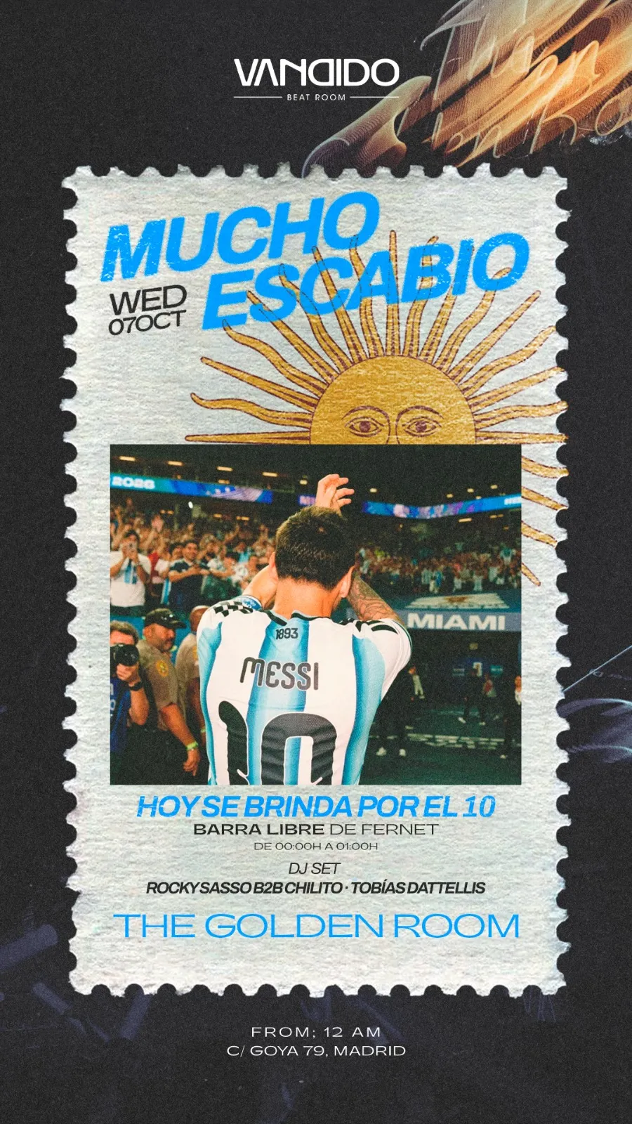 Flyer de Mucho Escabio - Golden Room en Vandido (Madrid), miércoles 7 de octubre de 2026