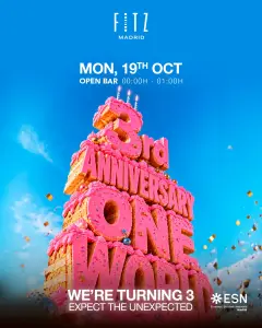 Flyer de ONE WORLD 3 Anniversary by ESN en Fitz Madrid (Madrid), lunes 19 de octubre de 2026