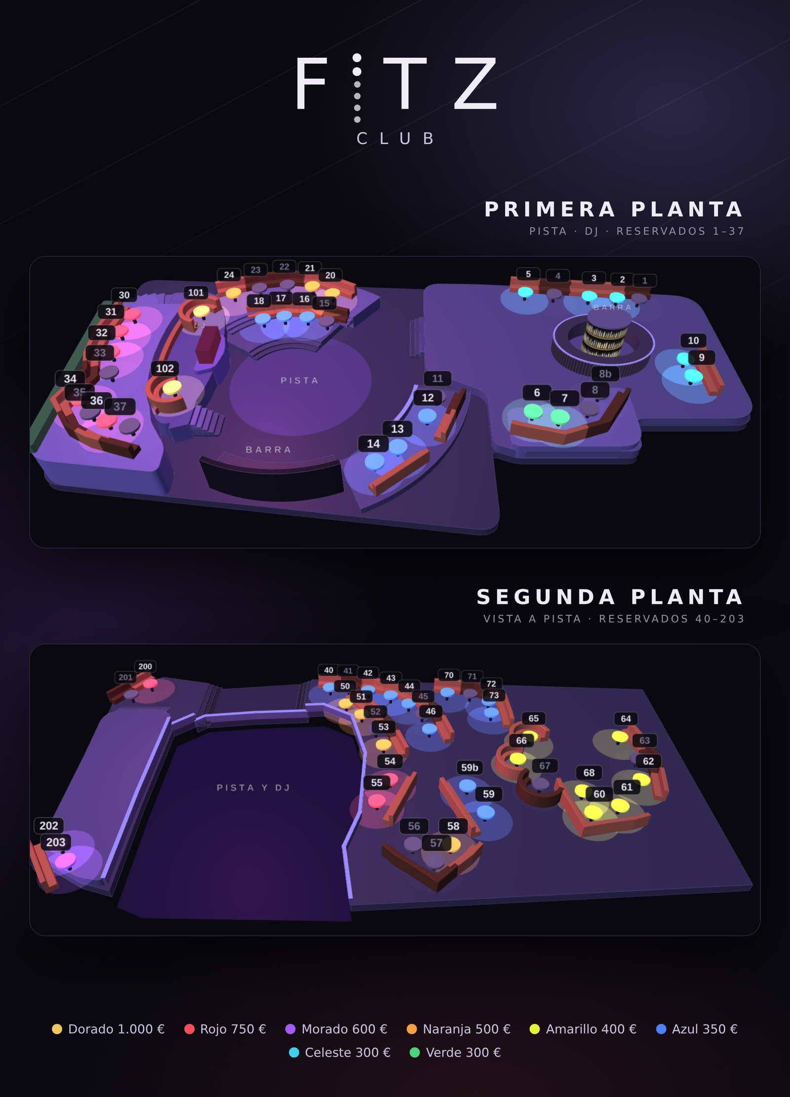 Mapa de reservados de Fitz Madrid (Madrid): mesas VIP por zonas