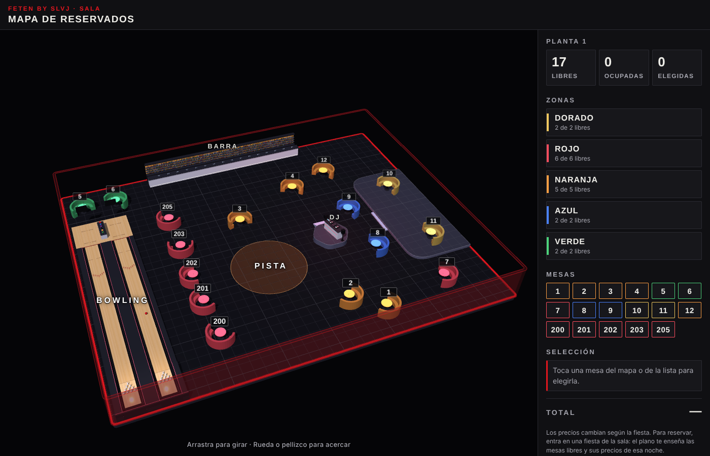VIP table map of Fetén by SLVJ (Madrid): VIP tables by area (2)