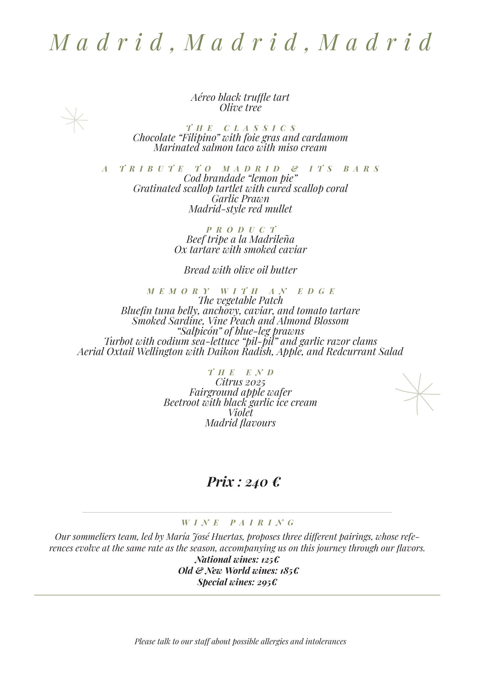 Paco Roncero Restaurante: menu