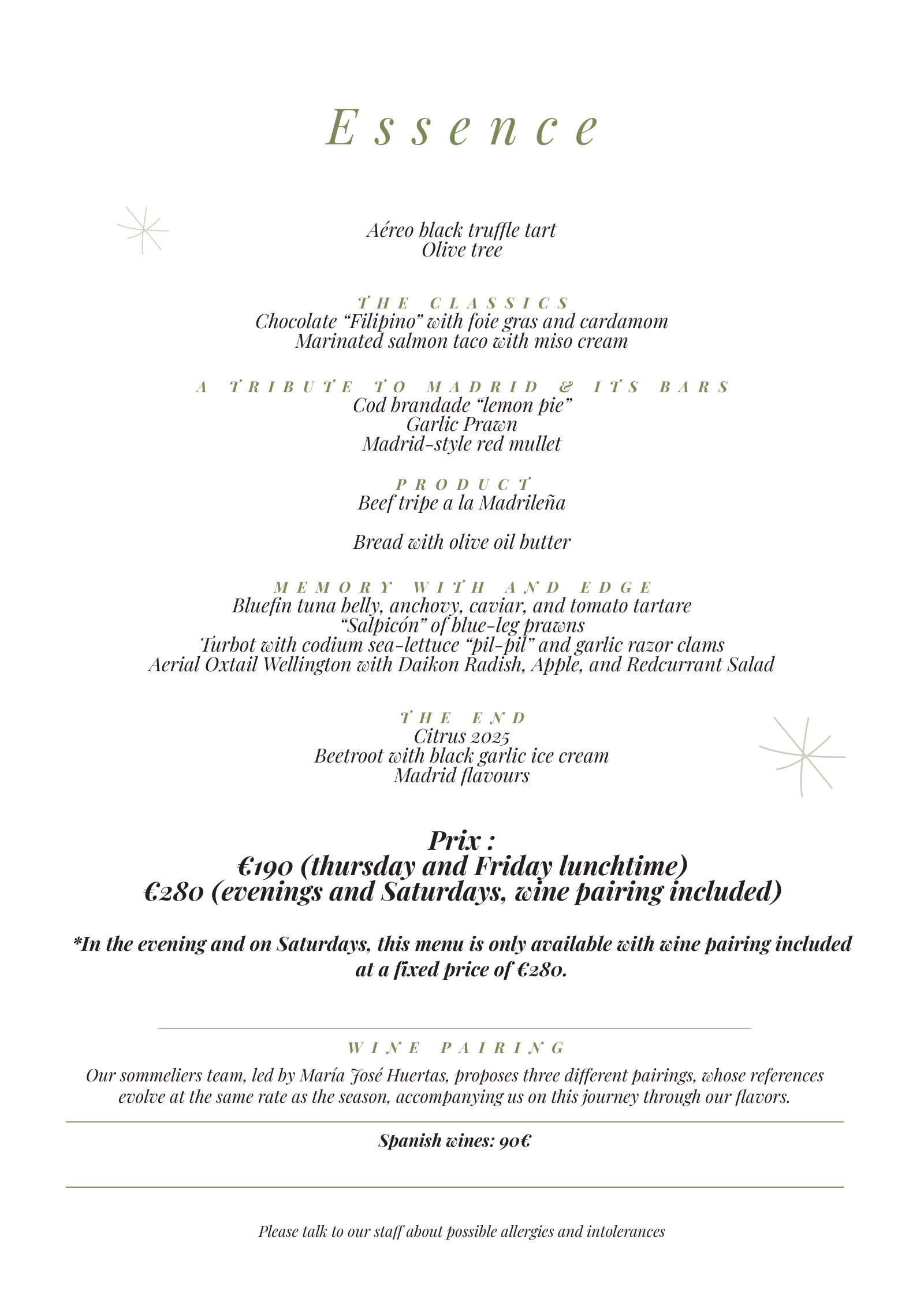 Paco Roncero Restaurante: menu