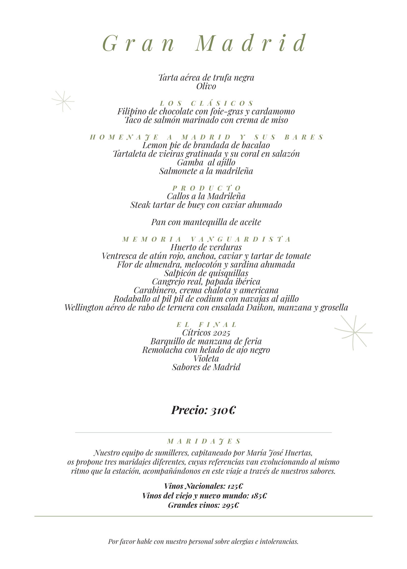 Paco Roncero Restaurante: menu