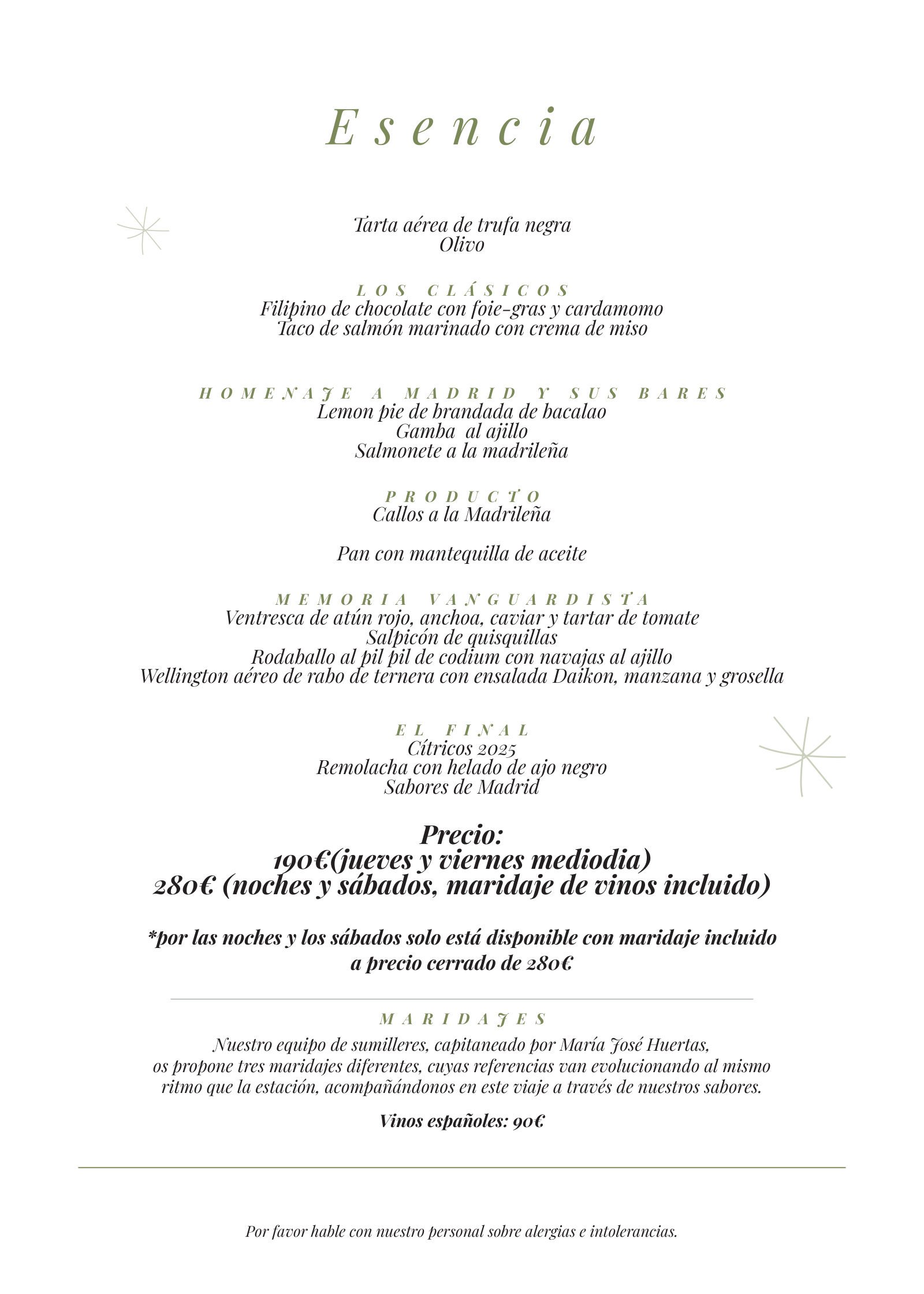 Paco Roncero Restaurante: menu