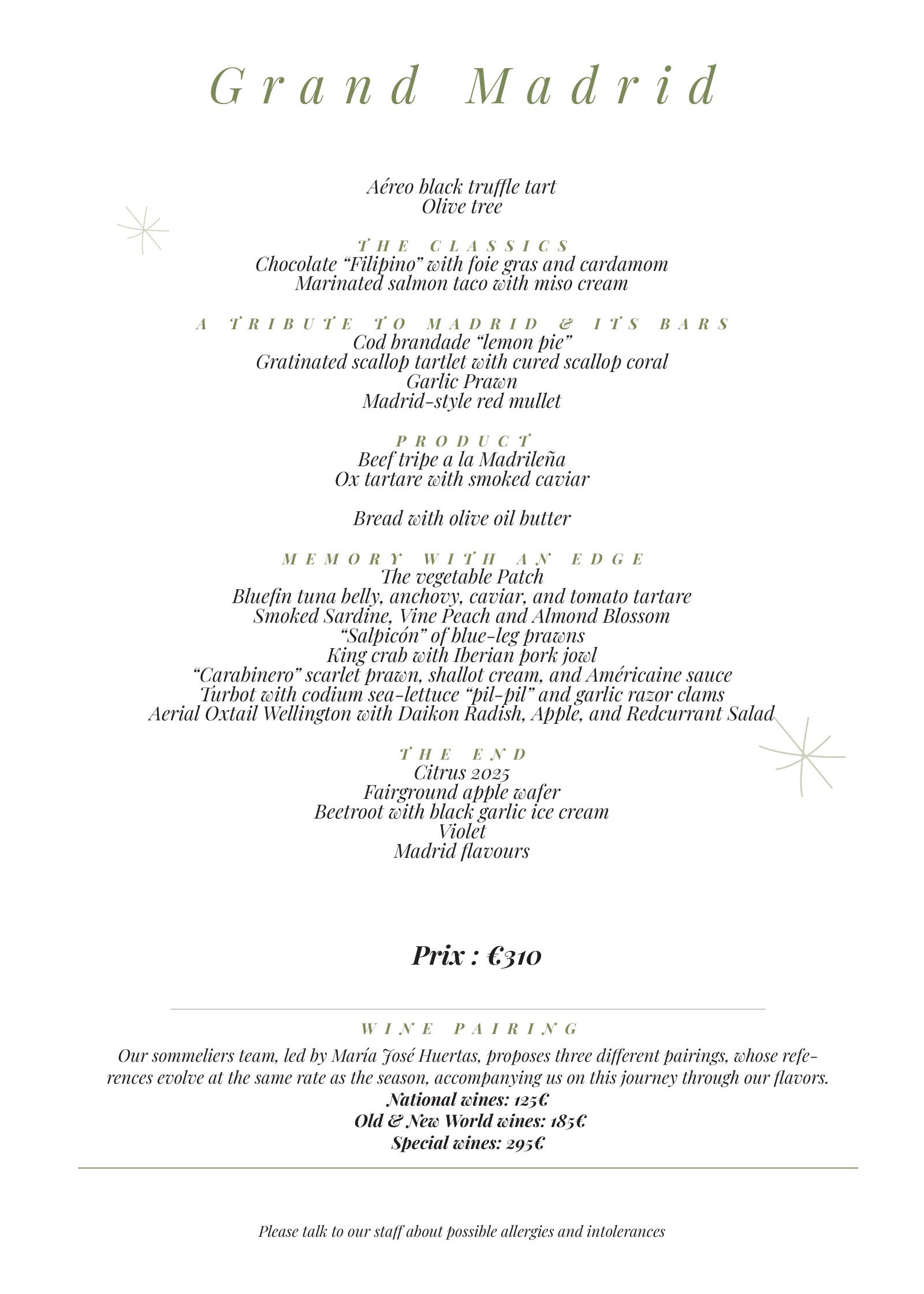 Paco Roncero Restaurante: menu