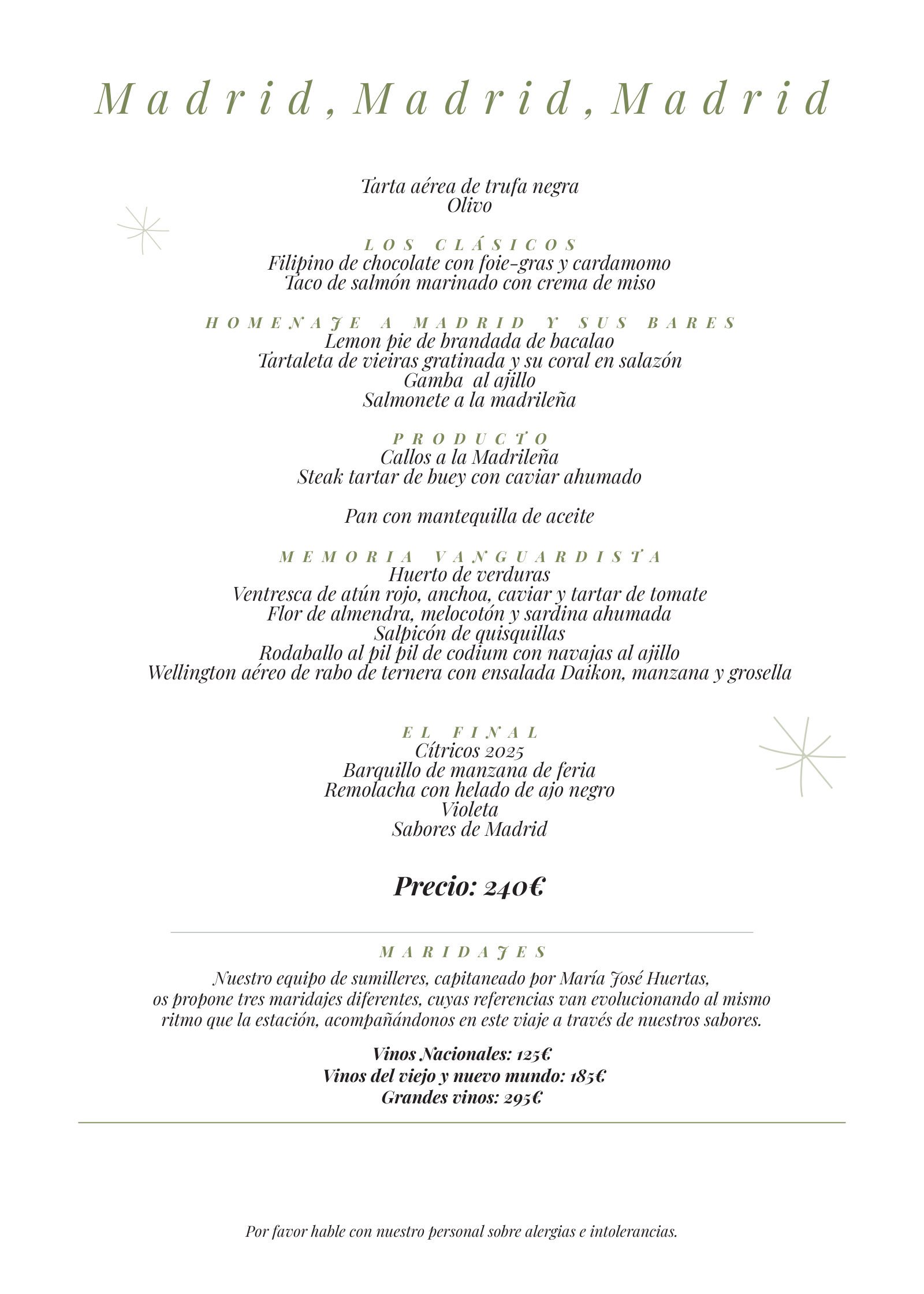 Paco Roncero Restaurante: menu