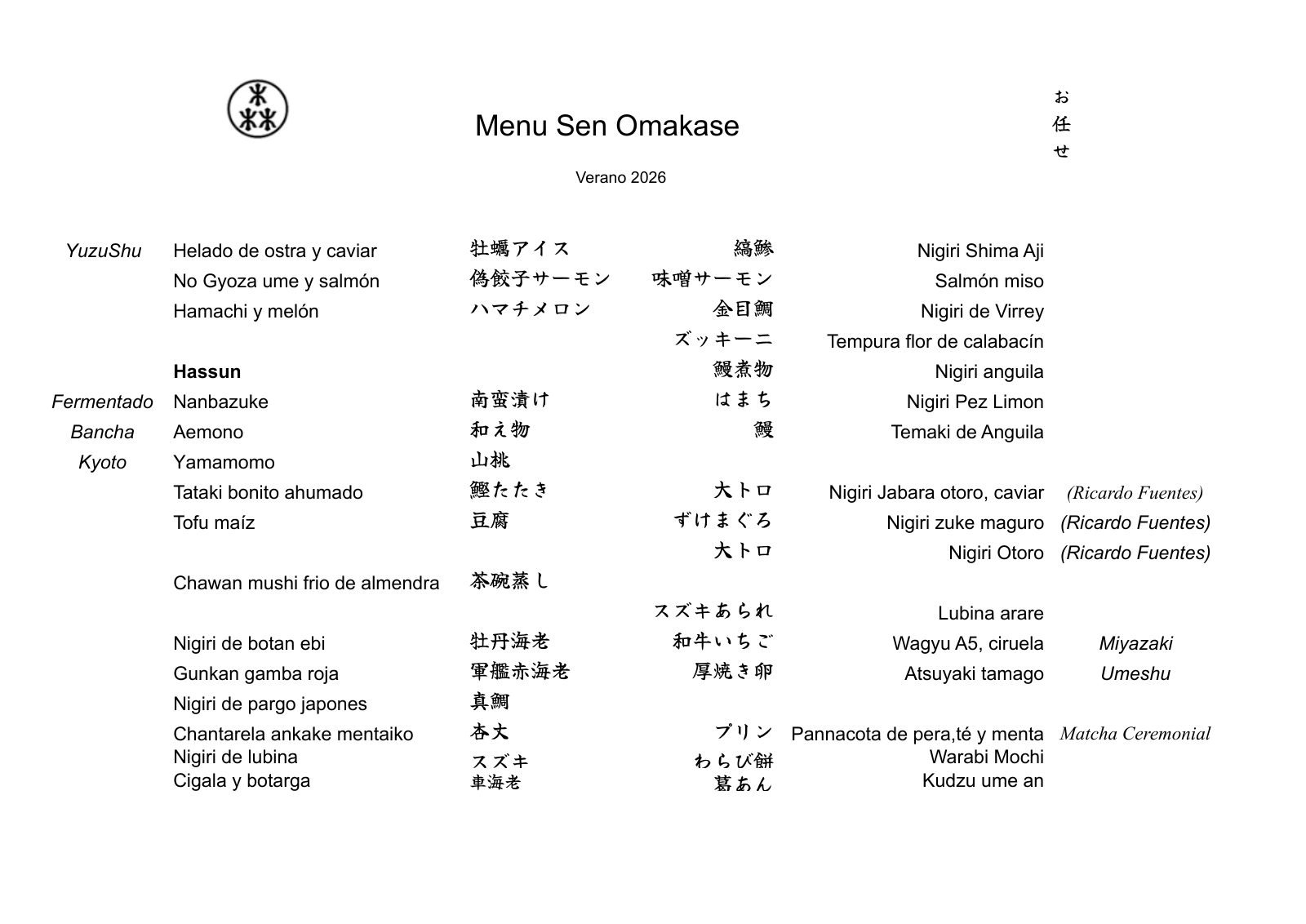 Sen Omakase: menu