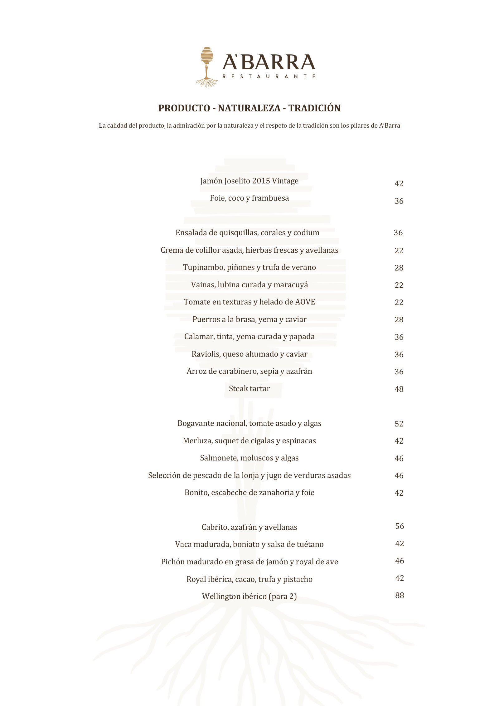 A'Barra: menu