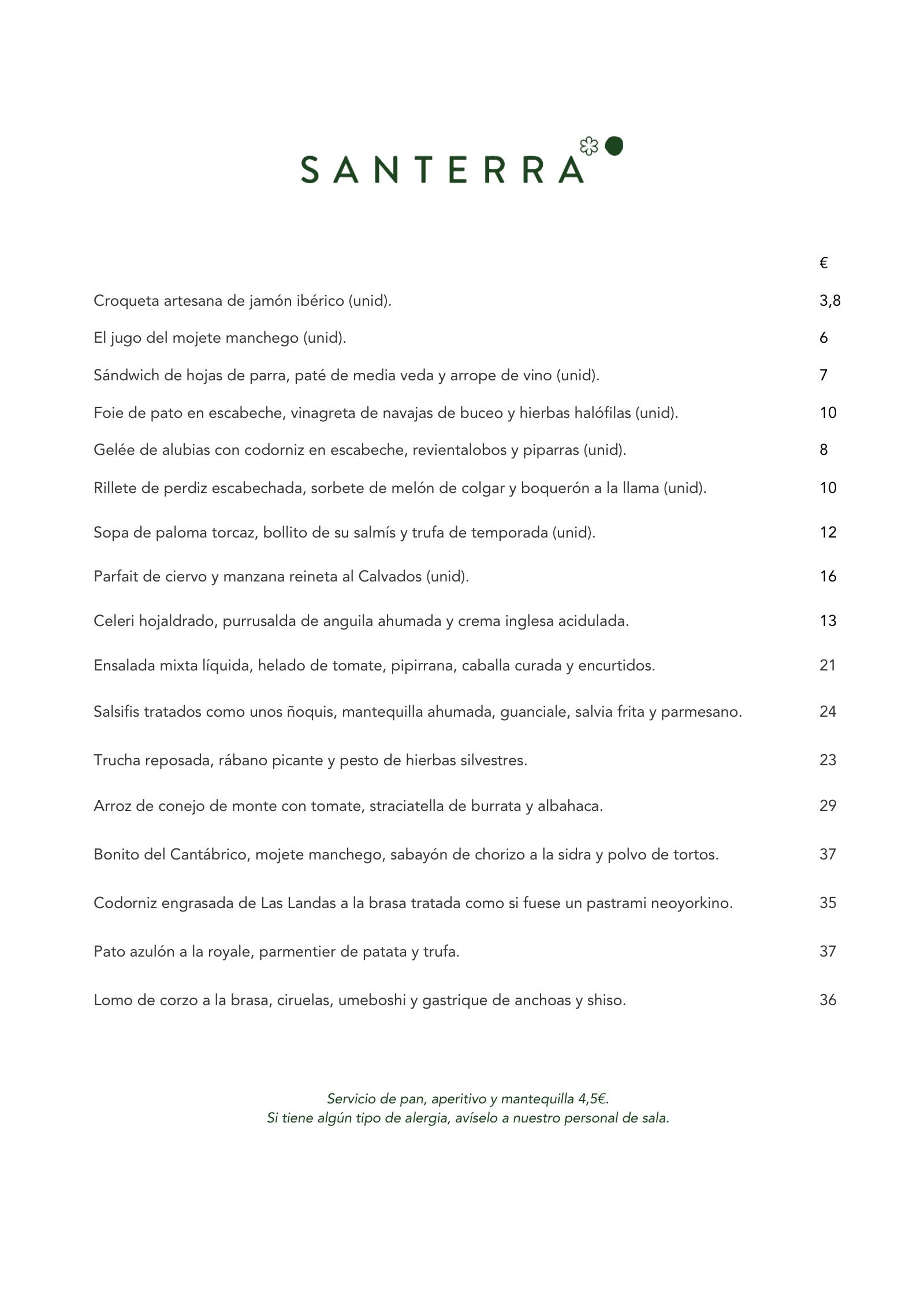 Santerra: menu