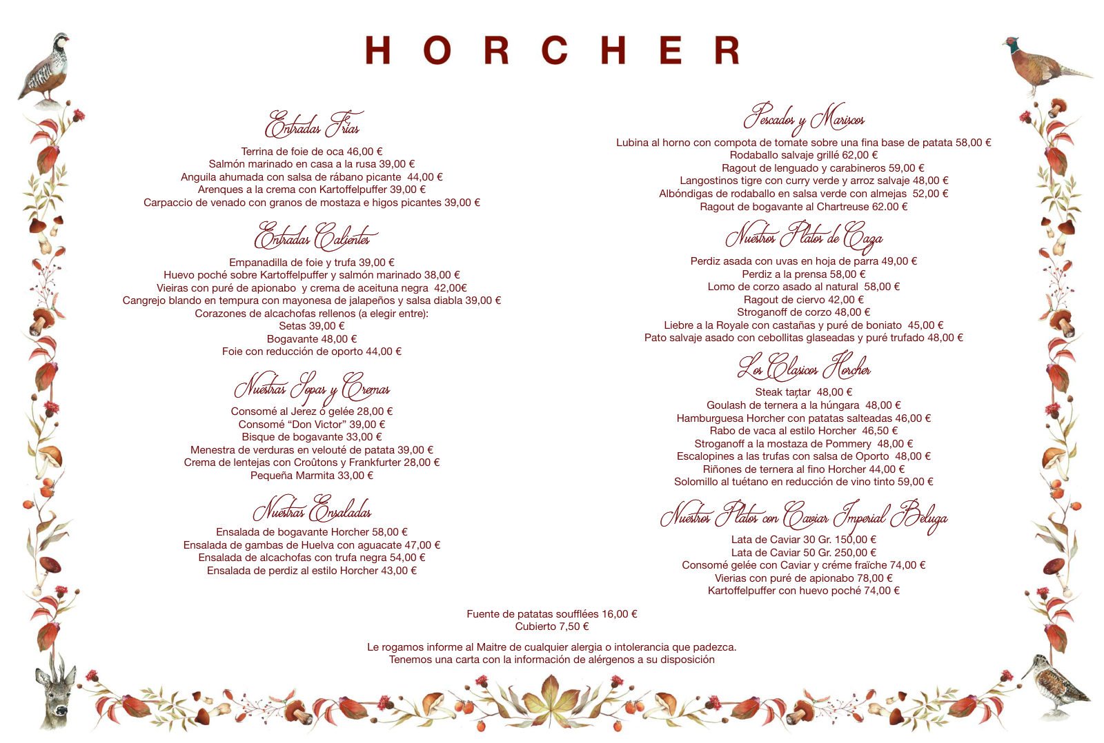 Horcher: menu