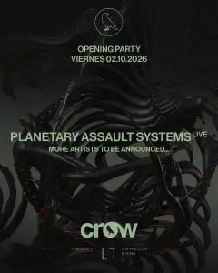 Flyer for CROW with Planetary Assault Systems live at LAB theCLUB (Madrid), Friday 2 October 2026