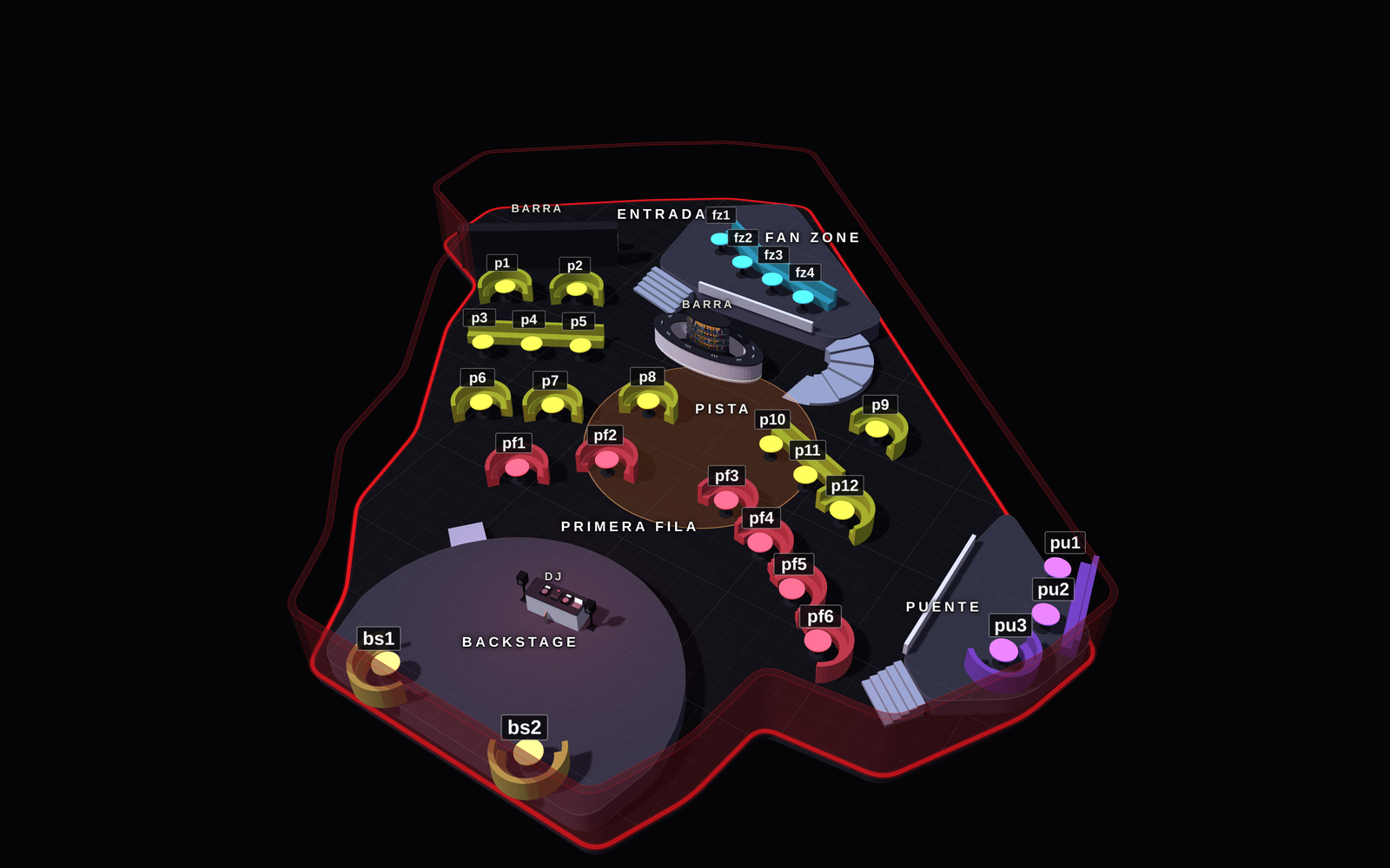 Mapa de reservados de LAB theCLUB (Madrid): mesas VIP por zonas (3)