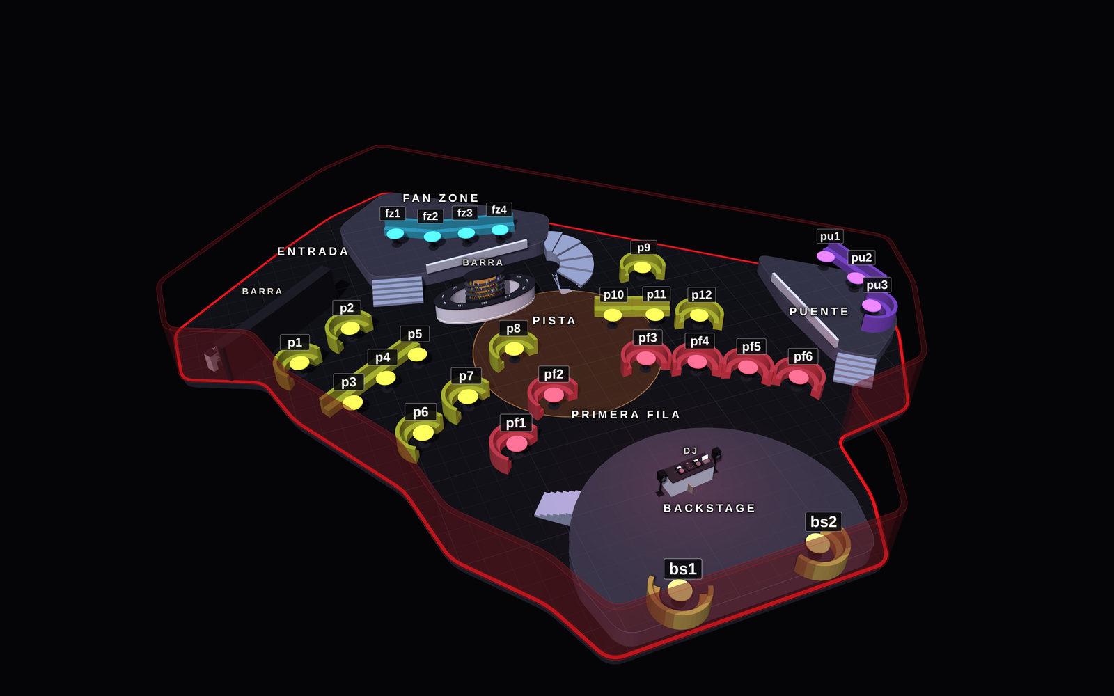 Mapa de reservados de LAB theCLUB (Madrid): mesas VIP por zonas (2)