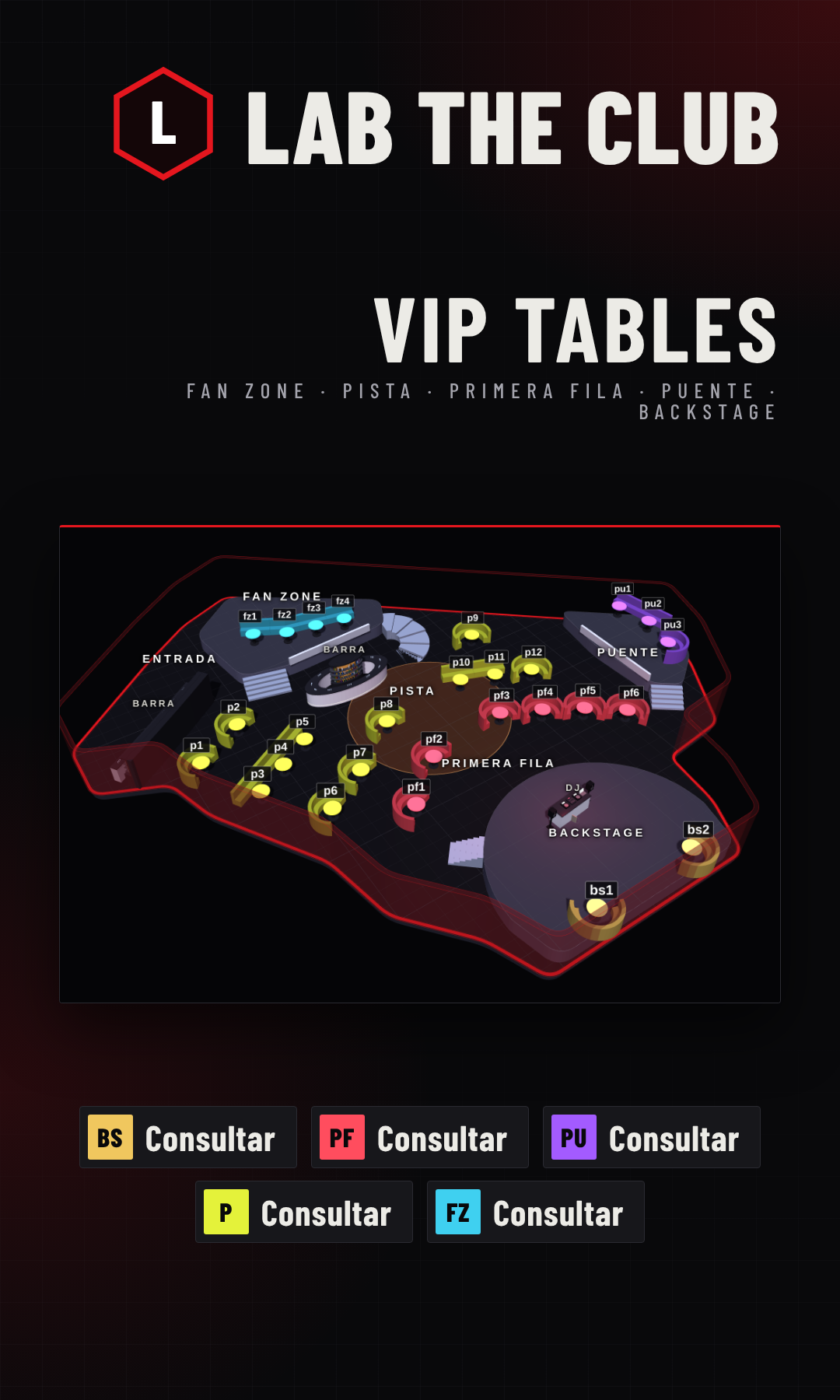 Mapa de reservados de LAB theCLUB (Madrid): mesas VIP por zonas (5)