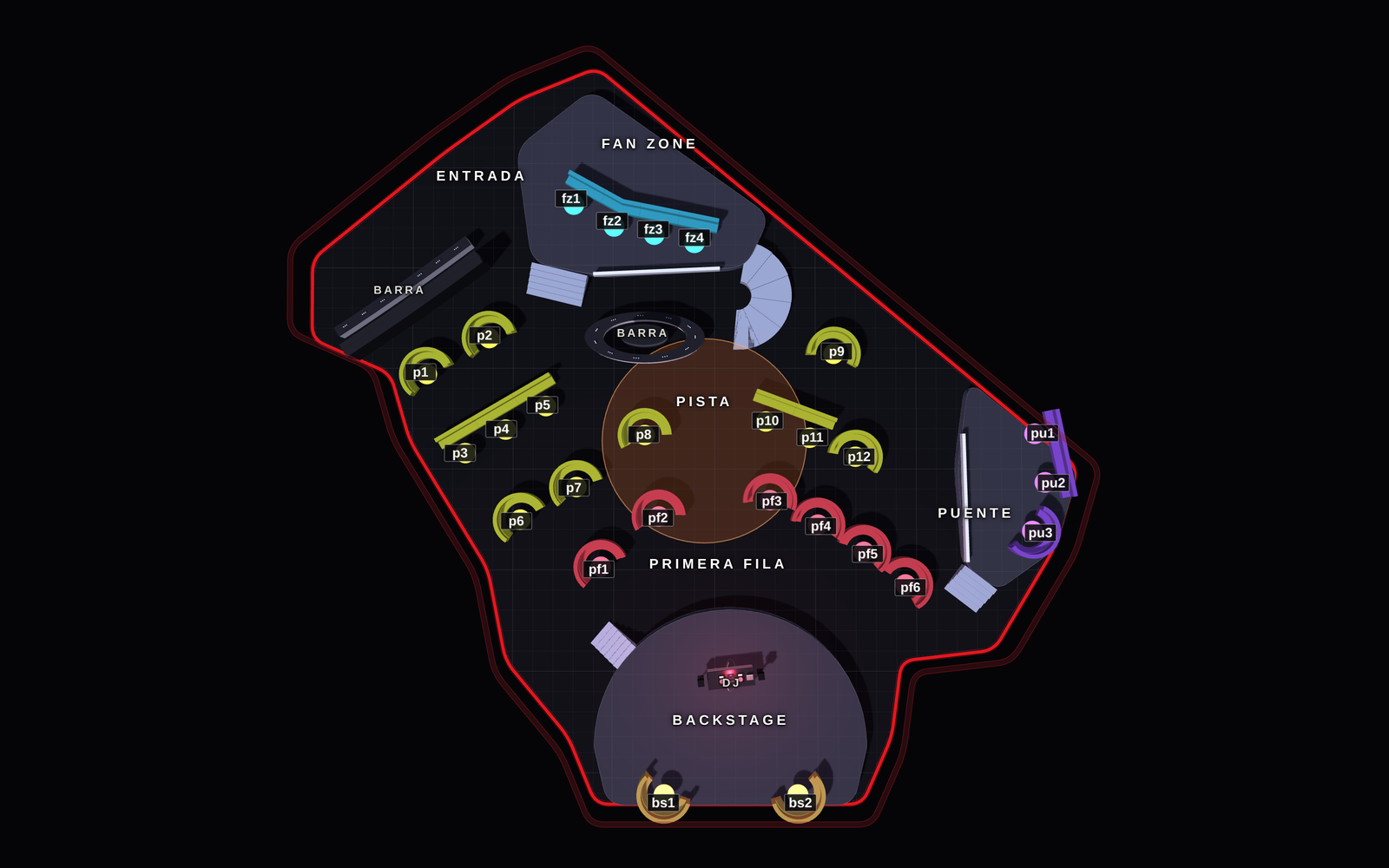Mapa de reservados de LAB theCLUB (Madrid): mesas VIP por zonas