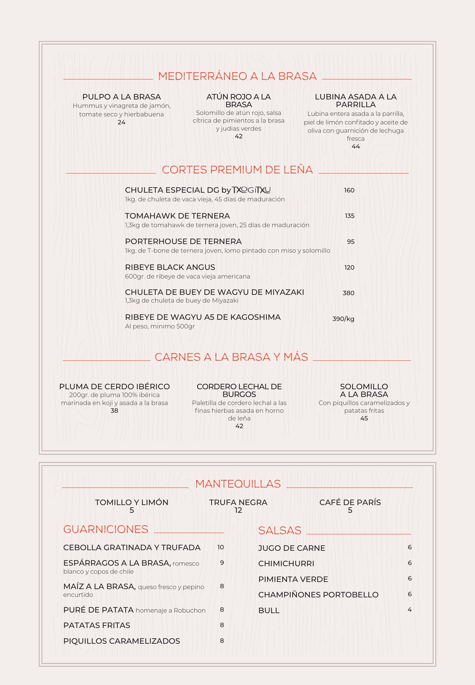 Leña Madrid: menu