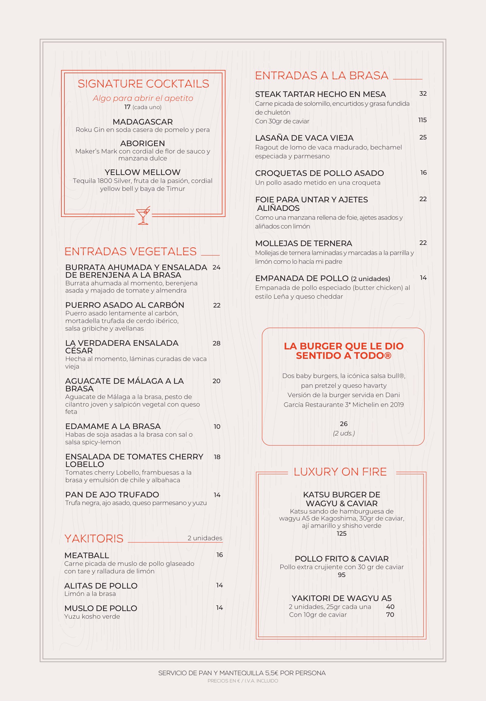Leña Madrid: menu