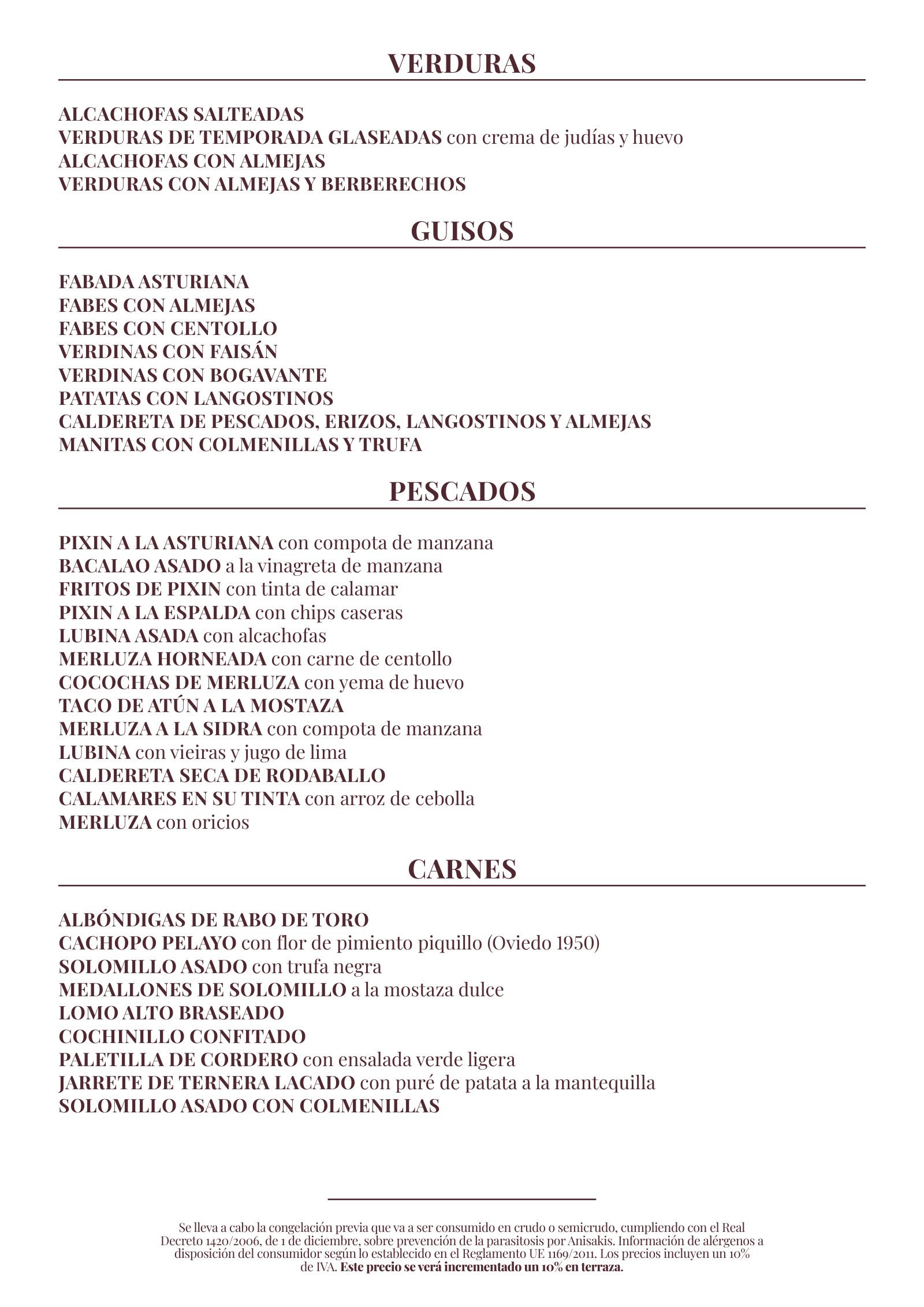 El Paraguas: carta