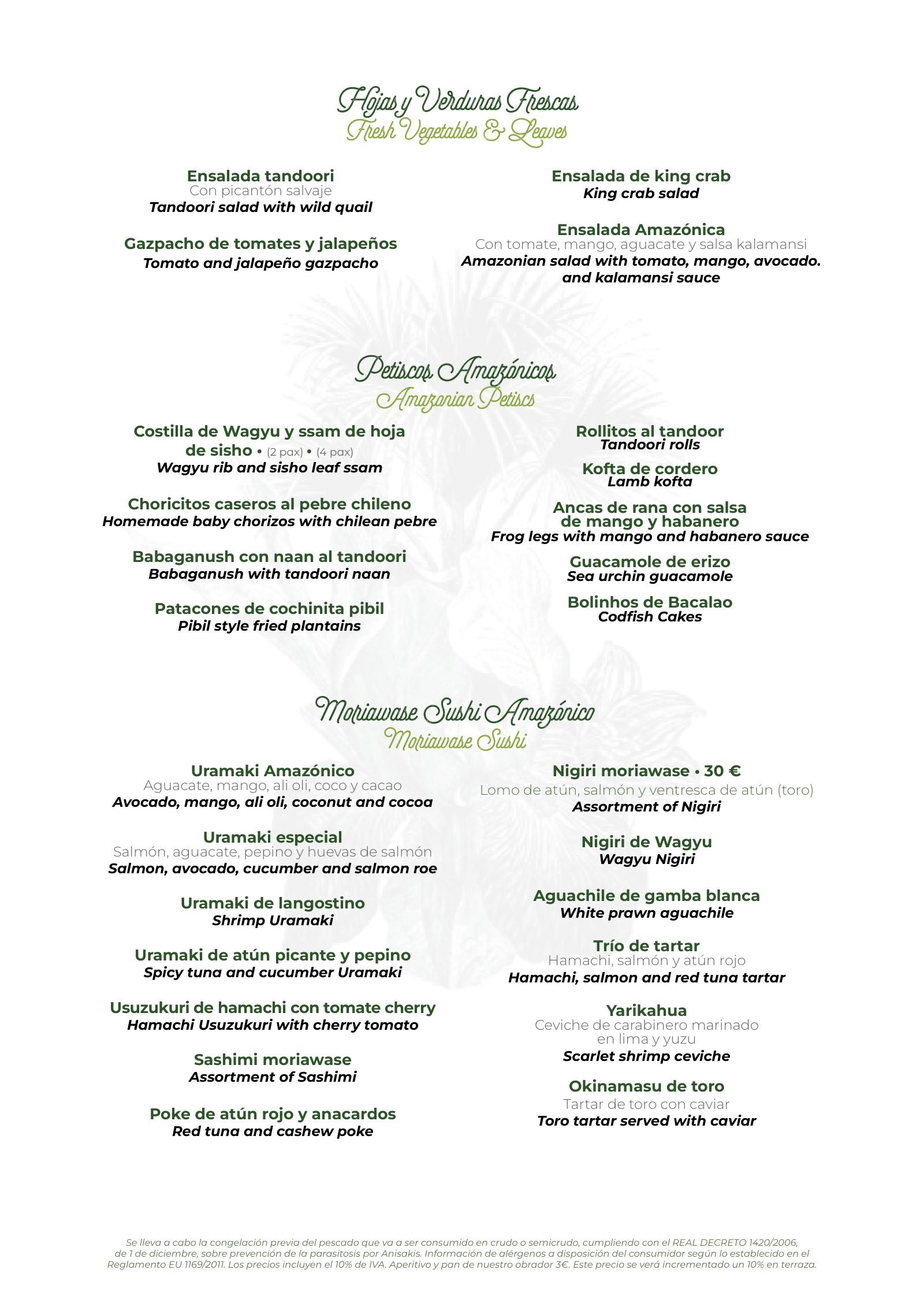 Amazónico: menu