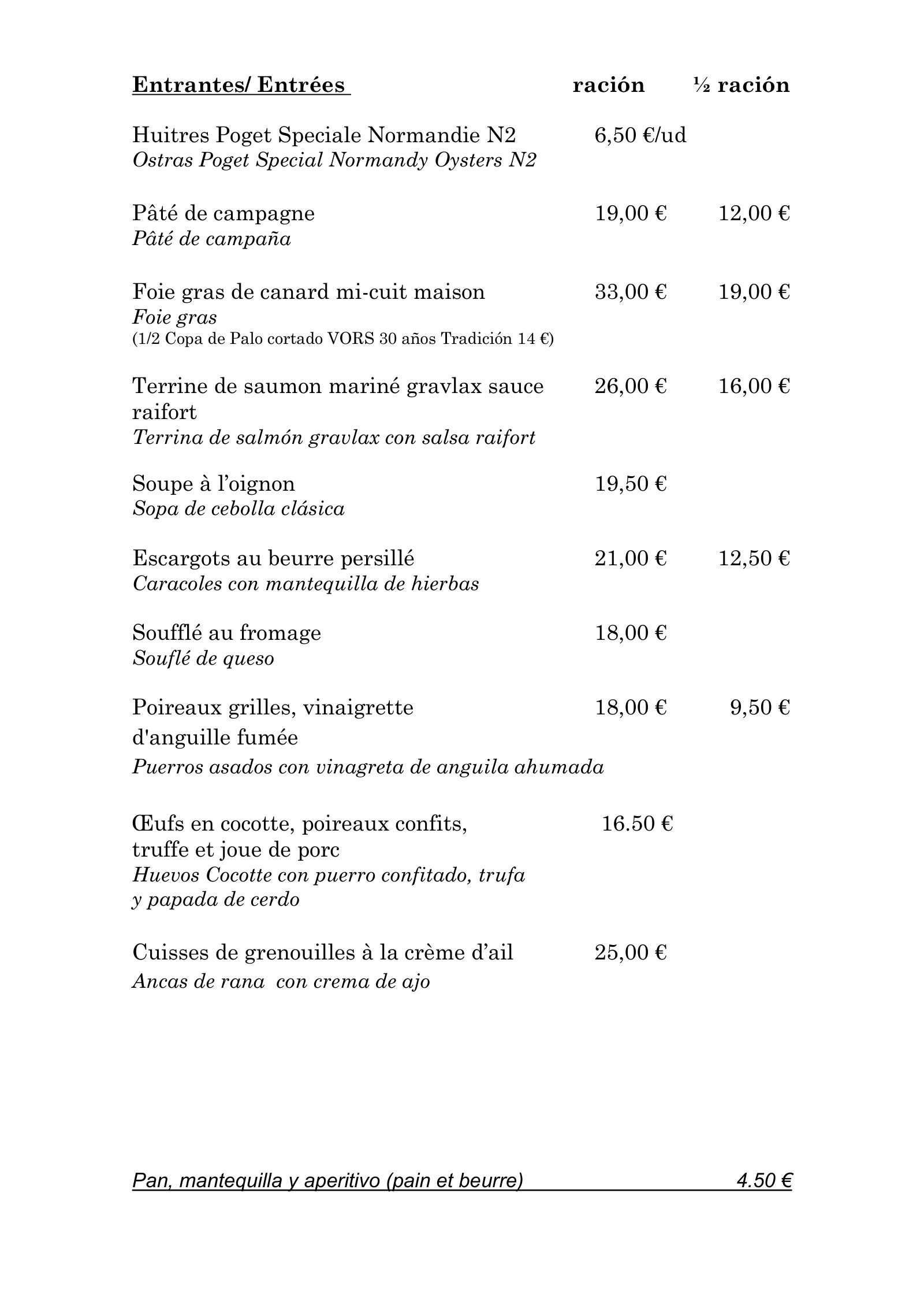 Le Bistroman Atelier: menu