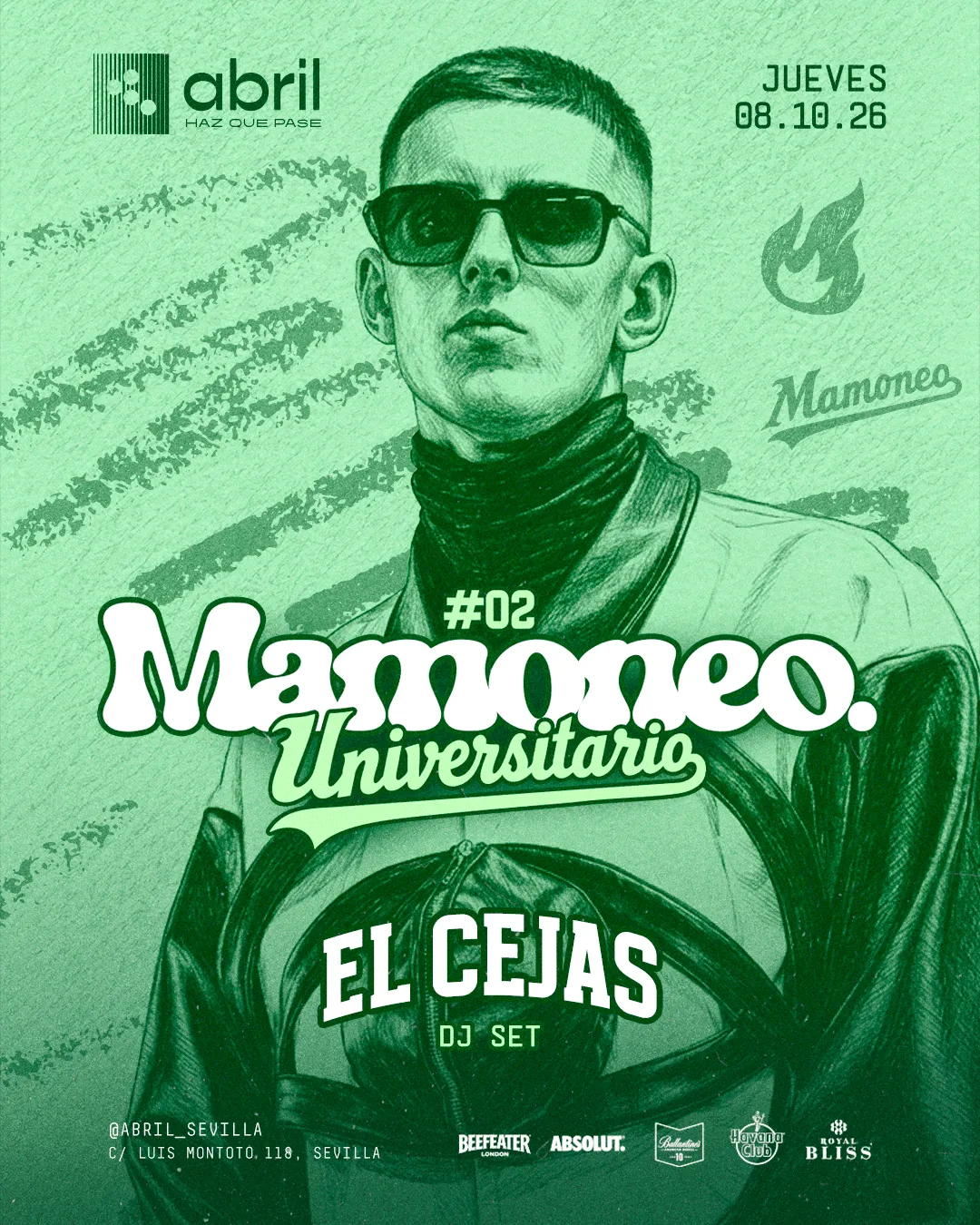 Flyer for MAMONEO #2 W/ El Cejas at Abril (Seville), Thursday 8 October 2026