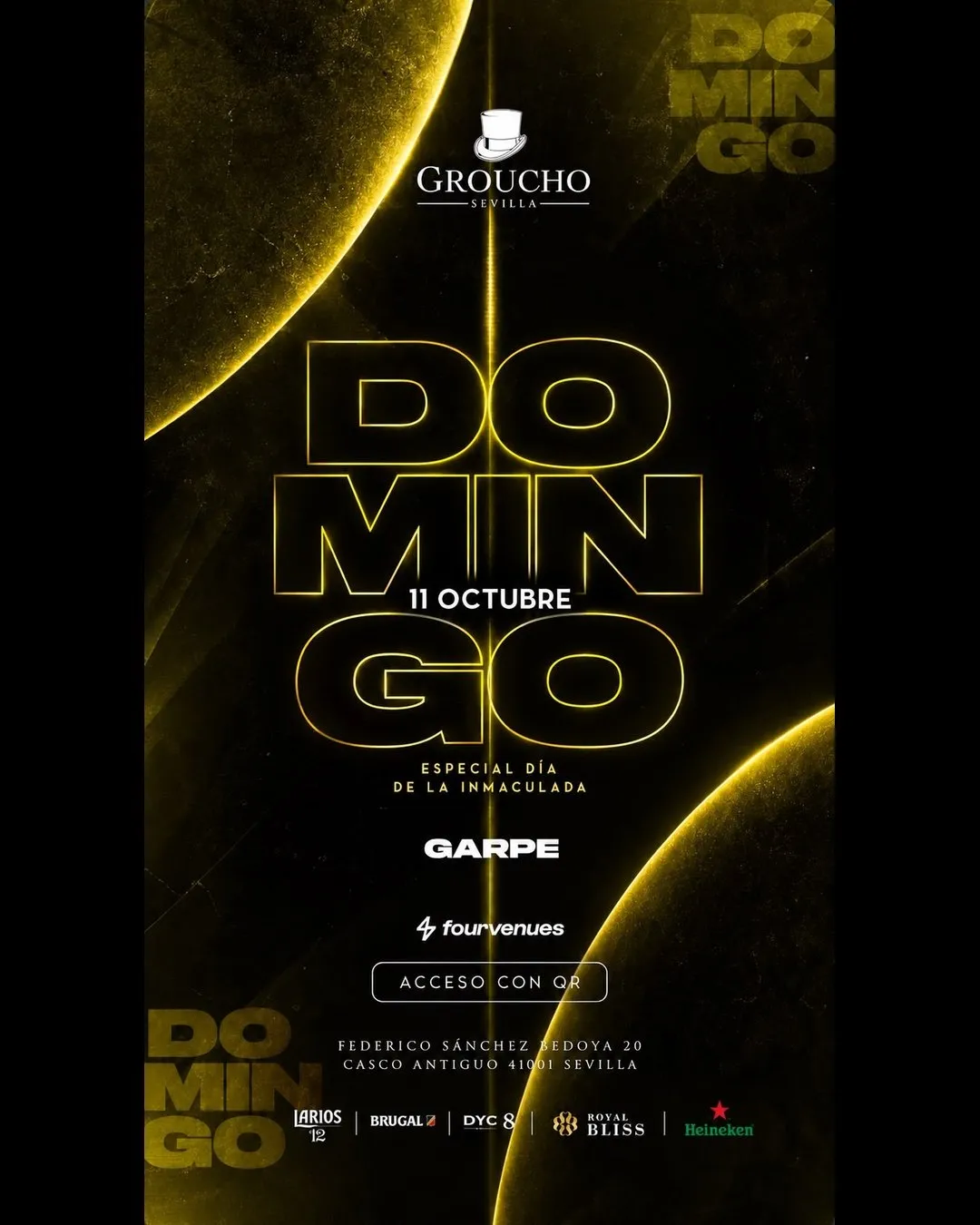 Flyer de DOMINGO · ESPECIAL DÍA DE LA HISPANIDAD en Groucho (Sevilla), domingo 11 de octubre de 2026