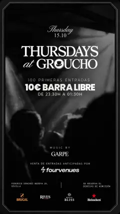Flyer de THURSDAY 15 OCT · GROUCHO SEVILLA en Groucho (Sevilla), jueves 15 de octubre de 2026