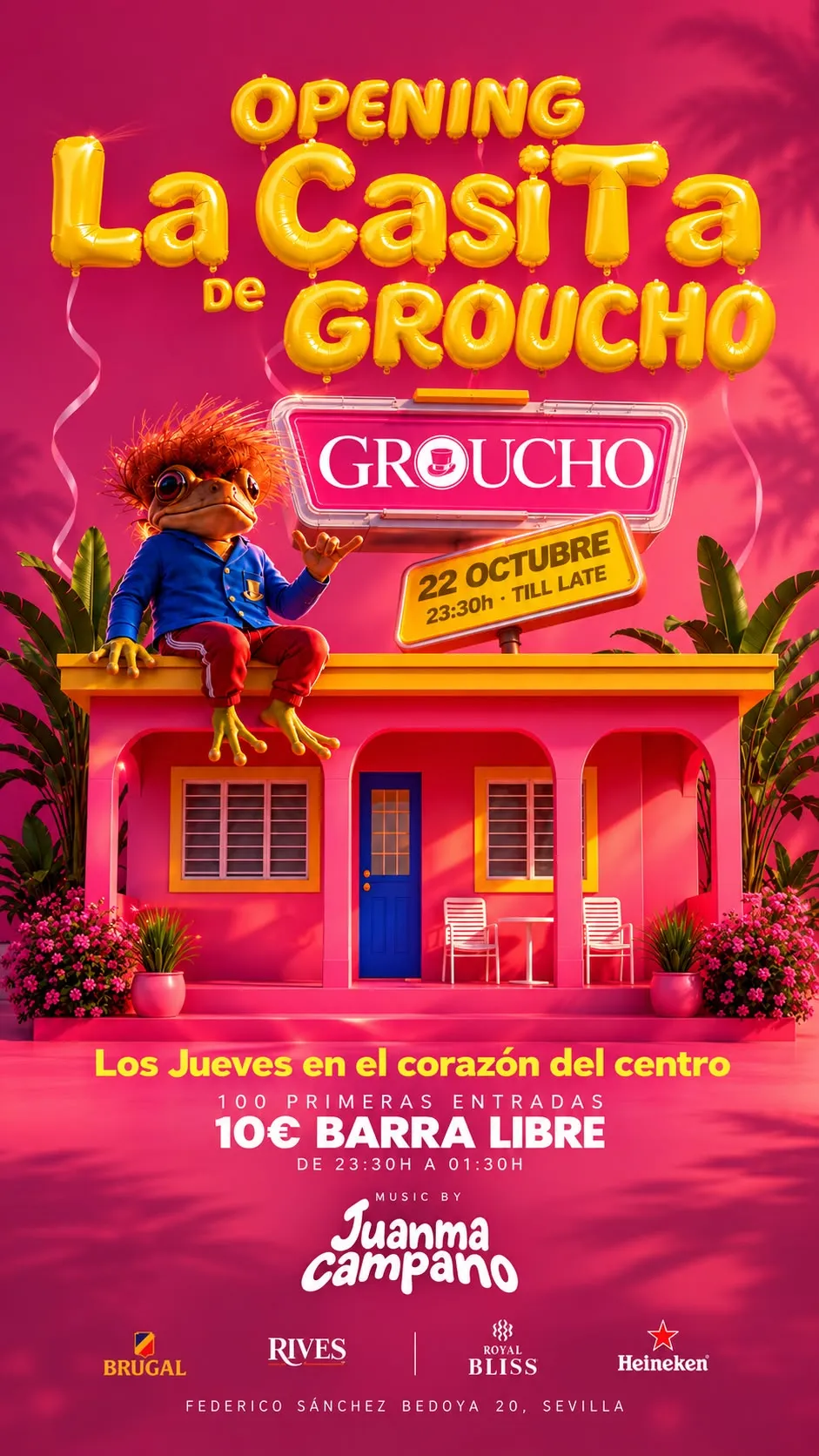 Flyer de OPENING LA CASITA DE GROUCHO UNIVERSITARIO SEVILLA en Groucho (Sevilla), jueves 22 de octubre de 2026