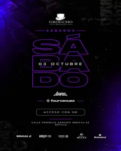 Flyer de SATURDAY 03 OCT · GROUCHO SEVILLA en Groucho (Sevilla), sábado 3 de octubre de 2026