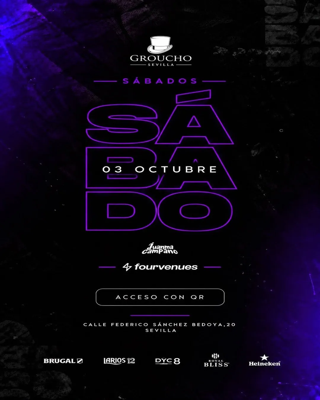 Flyer de SATURDAY 03 OCT · GROUCHO SEVILLA en Groucho (Sevilla), sábado 3 de octubre de 2026