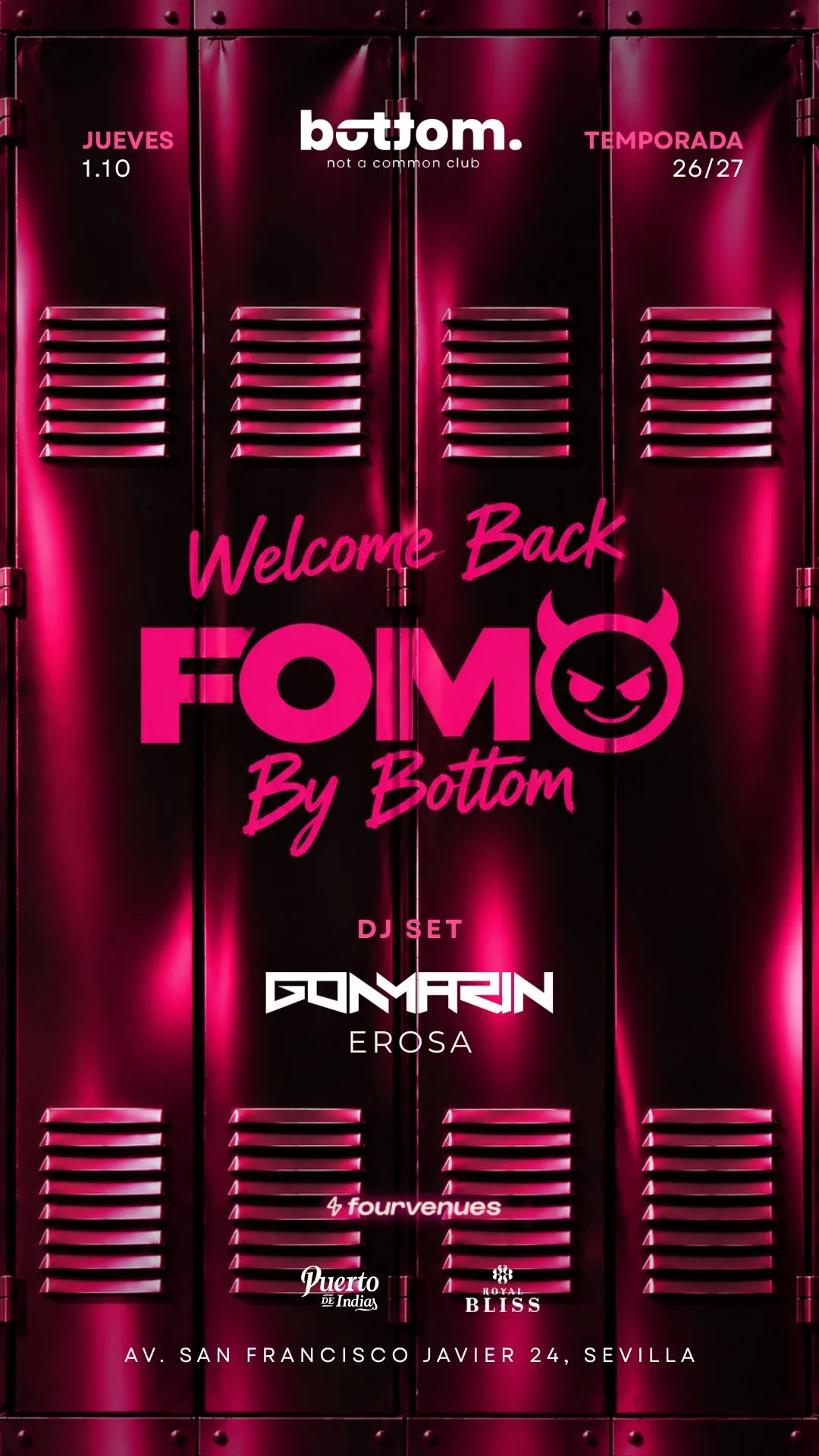 Flyer for INAUGURACIÓN FOMO at Bottom (Seville), Thursday 1 October 2026