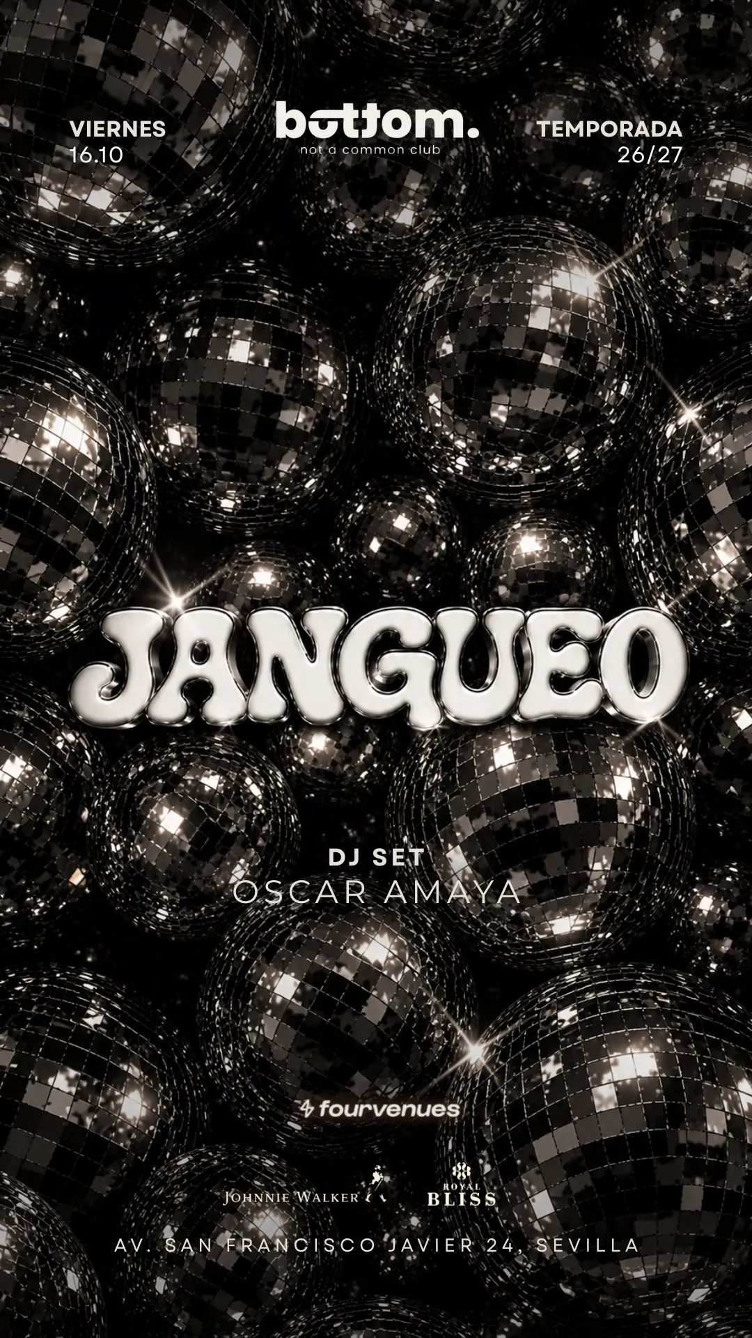 Flyer for VIERNES JANGUEO at Bottom (Seville), Friday 16 October 2026