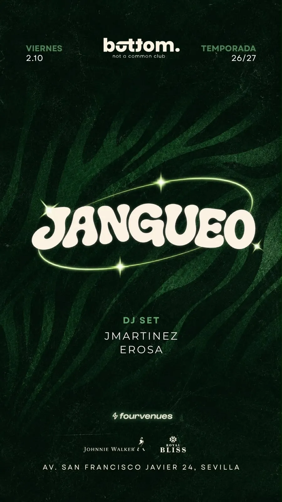 Flyer de VIERNES JANGUEO en Bottom (Sevilla), viernes 2 de octubre de 2026