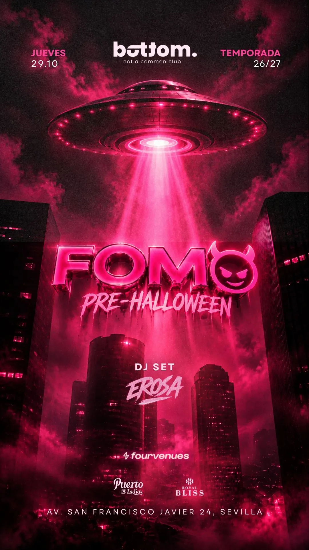 Flyer de JUEVES FOMO PRE-HALLOWEEN en Bottom (Sevilla), jueves 29 de octubre de 2026