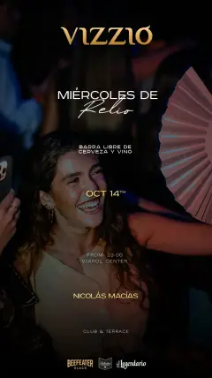 Flyer de 🤯 MIÉRCOLES DE RELIO 🤯 en Vizzio Club (Sevilla), miércoles 14 de octubre de 2026