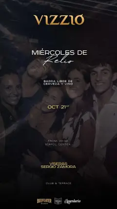 Flyer for 🤯 MIÉRCOLES DE RELIO 🤯 at Vizzio Club (Seville), Wednesday 21 October 2026